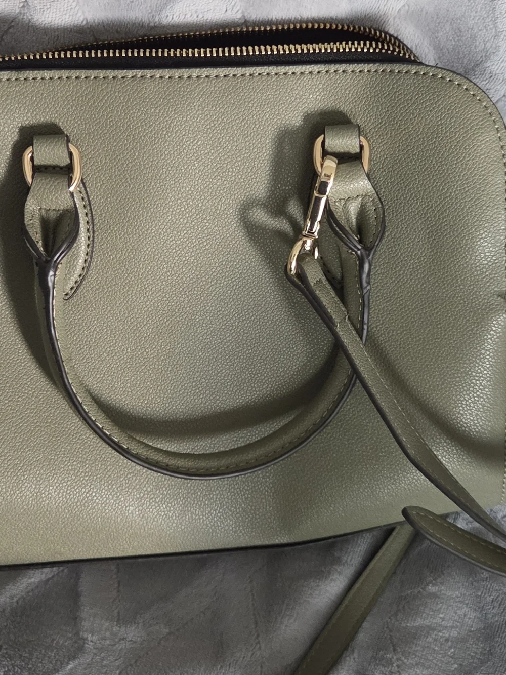 Nine West Olive Green Dome Satchel with Gold Accents